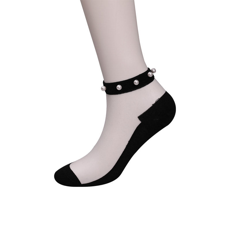 Kaus Kaki Perahu Wanita Bawah Katun Sutra Transparan Nilon Modis Kaus Kaki Perahu Wanita Sutra Kristal Kaca Mutiara Atas WSD1288
