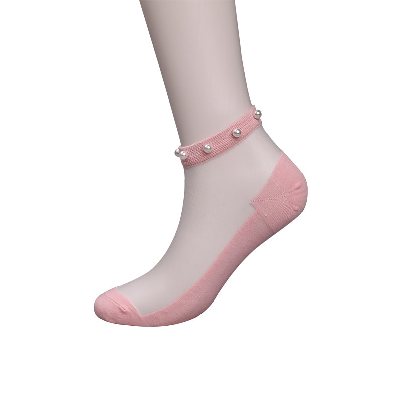 Kaus Kaki Perahu Wanita Bawah Katun Sutra Transparan Nilon Modis Kaus Kaki Perahu Wanita Sutra Kristal Kaca Mutiara Atas WSD1288