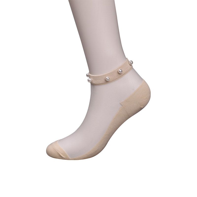 Kaus Kaki Perahu Wanita Bawah Katun Sutra Transparan Nilon Modis Kaus Kaki Perahu Wanita Sutra Kristal Kaca Mutiara Atas WSD1288