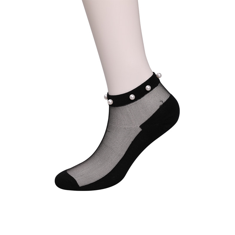Kaus Kaki Perahu Wanita Bawah Katun Sutra Transparan Nilon Modis Kaus Kaki Perahu Wanita Sutra Kristal Kaca Mutiara Atas WSD1288