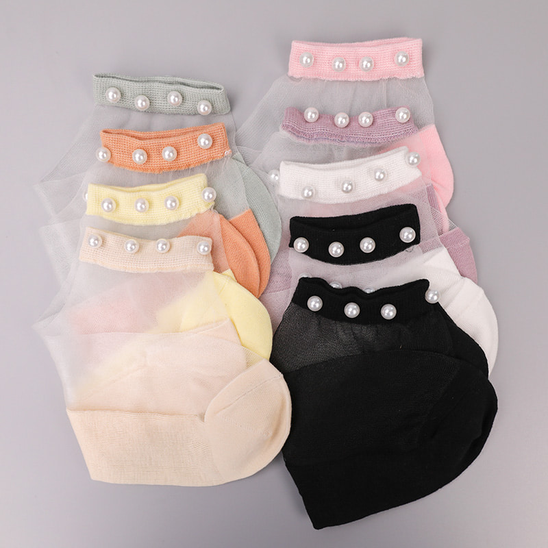 Kaus Kaki Perahu Wanita Bawah Katun Sutra Transparan Nilon Modis Kaus Kaki Perahu Wanita Sutra Kristal Kaca Mutiara Atas WSD1288