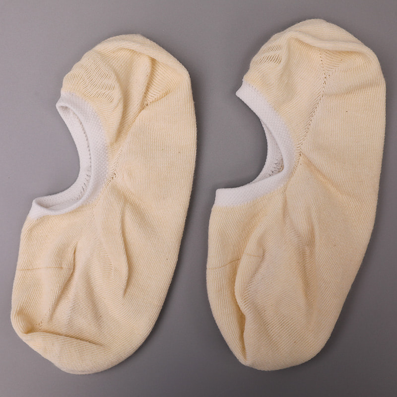 Kaus kaki wanita berbahan katun, jaring, jahitan tangan tak kasat mata berwarna alami WSD1401