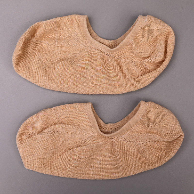 Kaus kaki wanita berbahan katun, jaring, jahitan tangan tak kasat mata berwarna alami WSD1401
