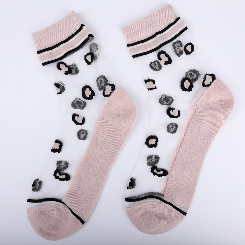 Kaus Kaki Wanita Sol Katun Sutra Nilon Transparan Modis Kaus Kaki Wanita Sutra Transparan Bunga Pola Macan Tutul Kaus Kaki Wanita Sutra Kristal WSD1939